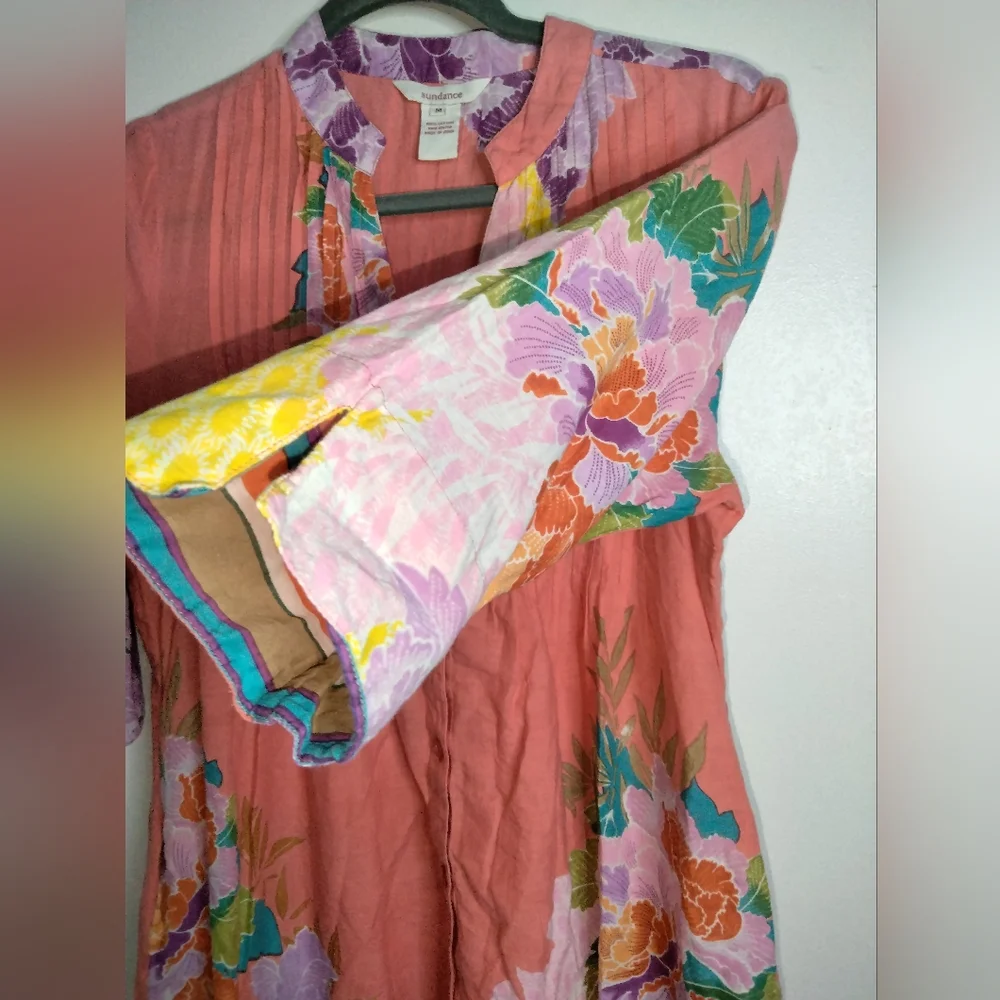 Sundance (Size M) Multicolored Floral Cotton Button Down Front Half Sleeve Tunic